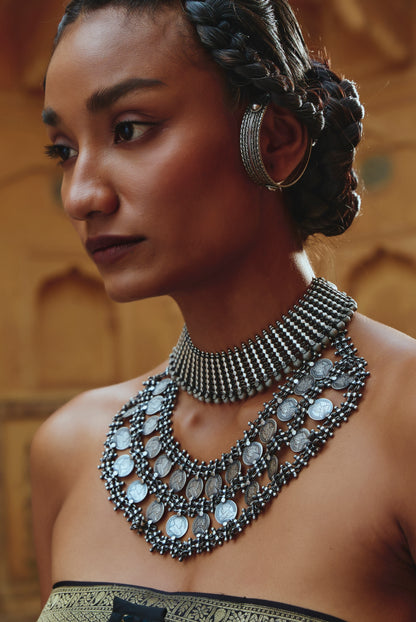 Vintage Coin Choker 925 silver Boho Necklace