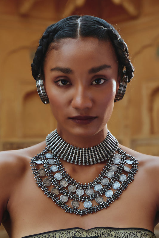 Vintage Coin Choker 925 silver Boho Necklace