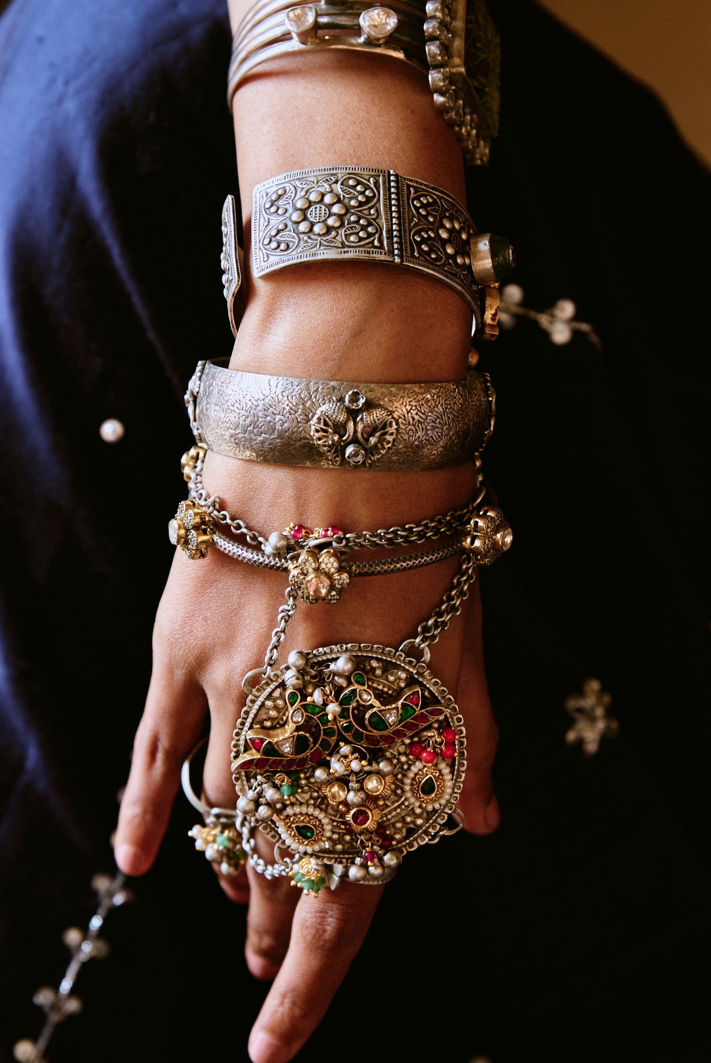 Antique Multicolor Hathphool 925 silver  Bracelet