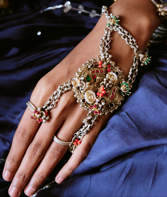 Antique Multicolor Hathphool 925 silver  Bracelet