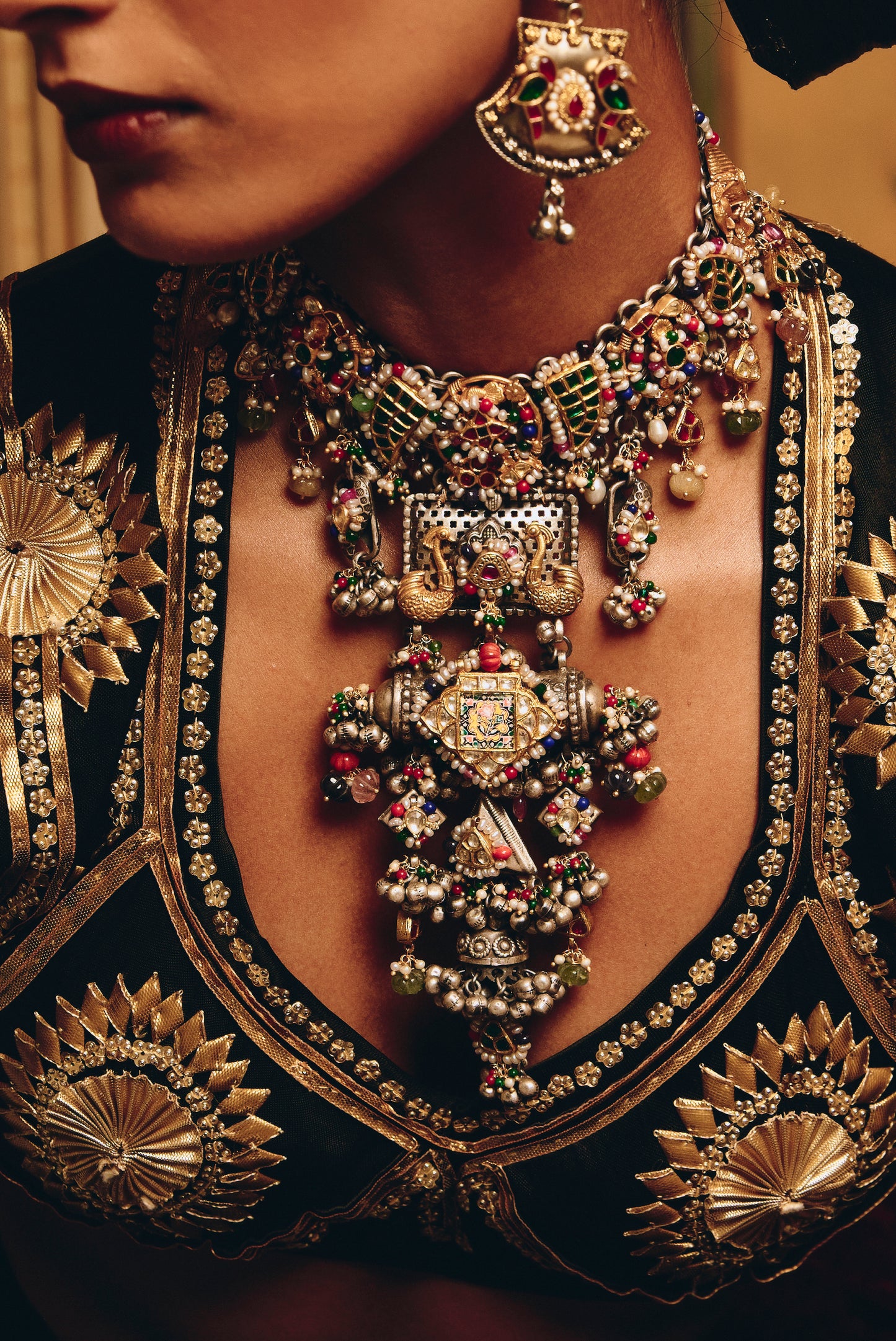 Tribal Kundan 925 silver Antique Temple Necklace