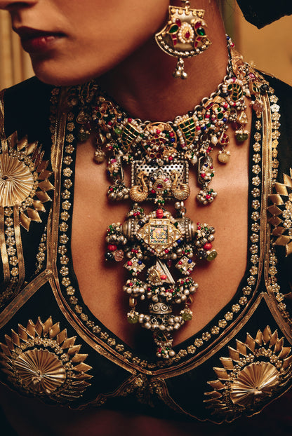 Tribal Kundan 925 silver Antique Temple Necklace