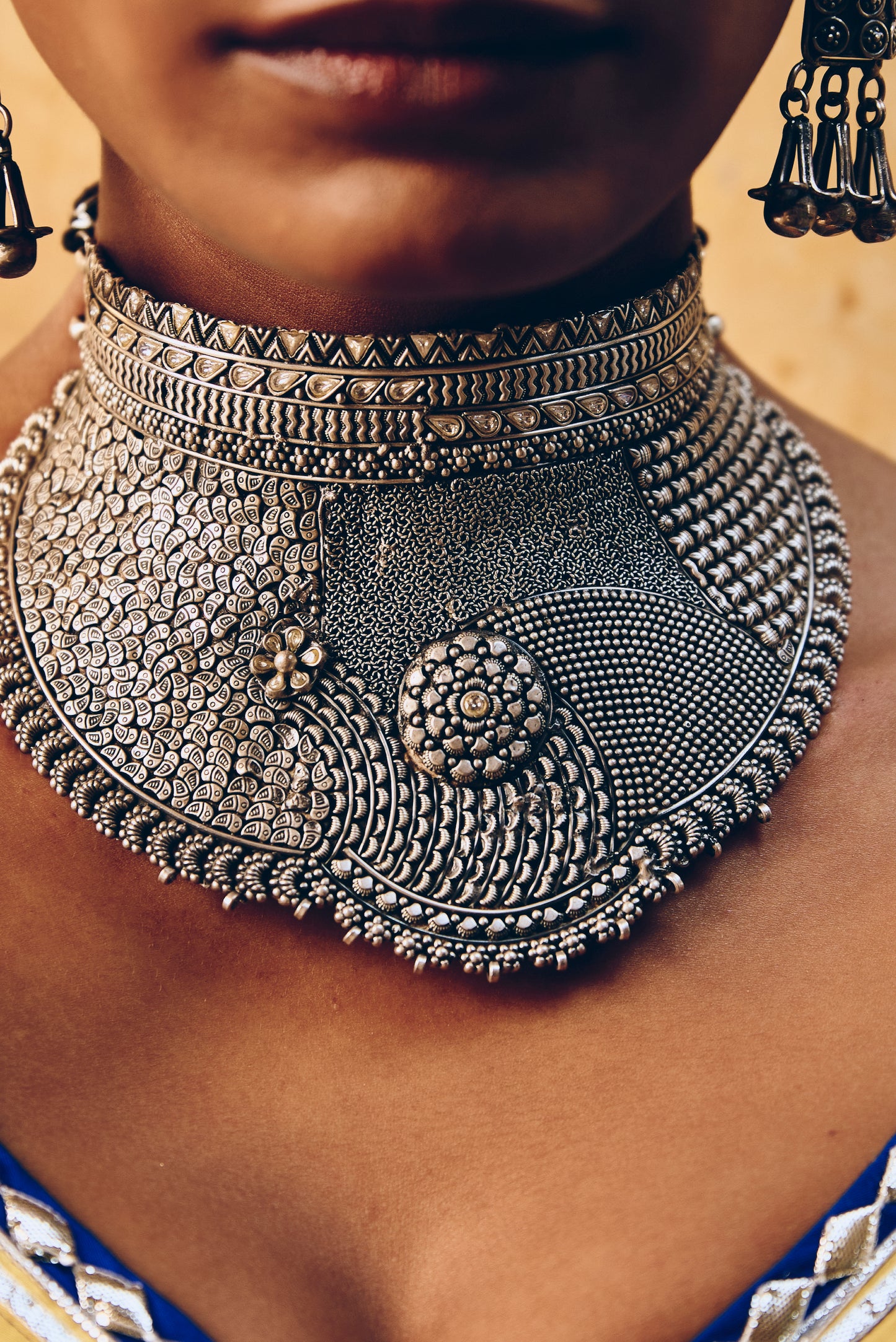 925 Silver Antique Tribal Choker Necklace