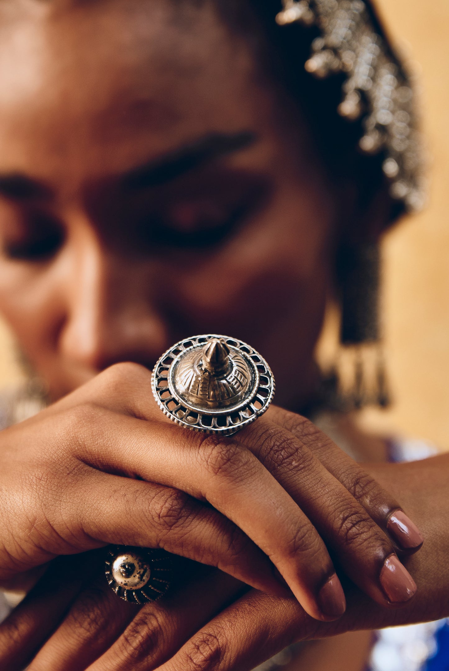 Ethnic Dome Ring 925 Silver Finish