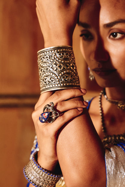 Antique 925 Silver Wide Cuff Bracelet