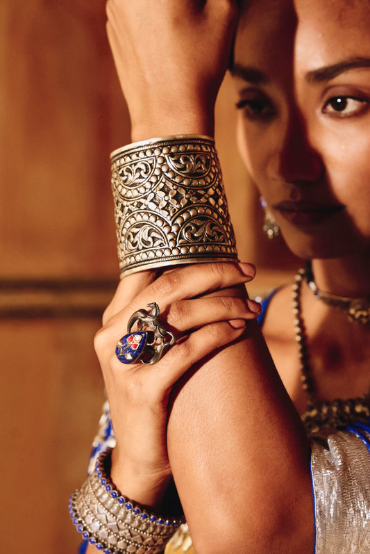 Antique 925 Silver Wide Cuff Bracelet