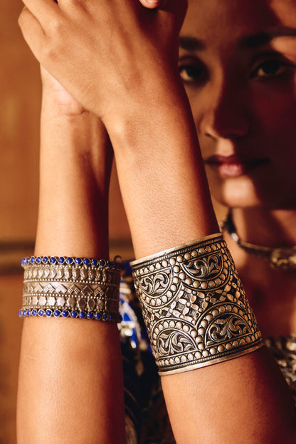 Tribal Cuff 925 silver Blue Bangle