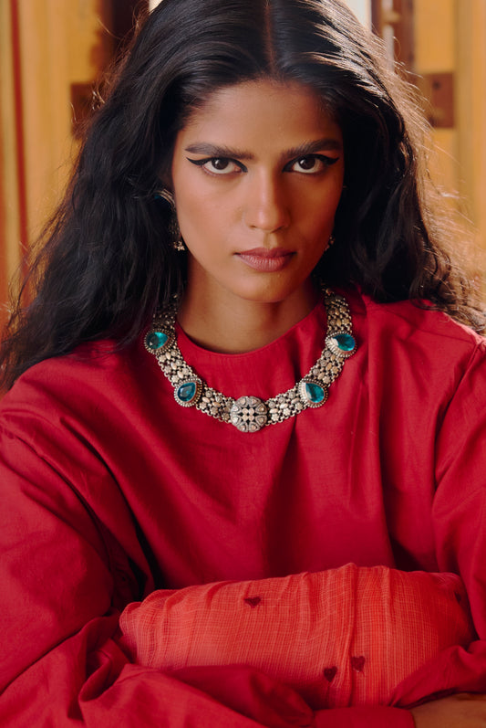 Blue Stone Floral 925 silver Choker Necklace