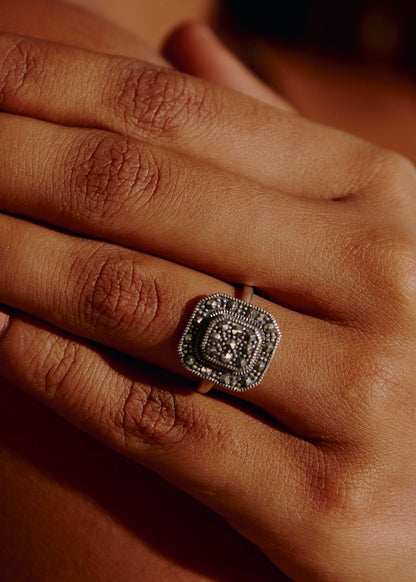 Oxidized 925 Silver Square Ring Minimal Design