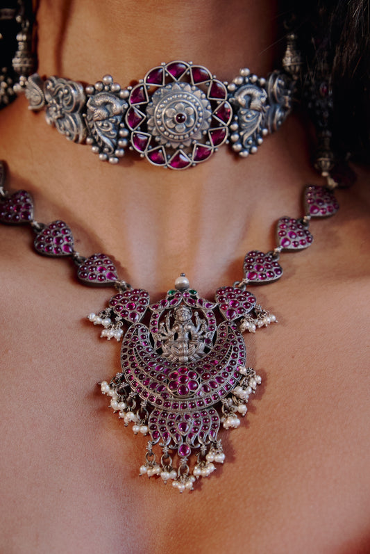 925 Silver Oxidized Floral Jewellery Set for Women