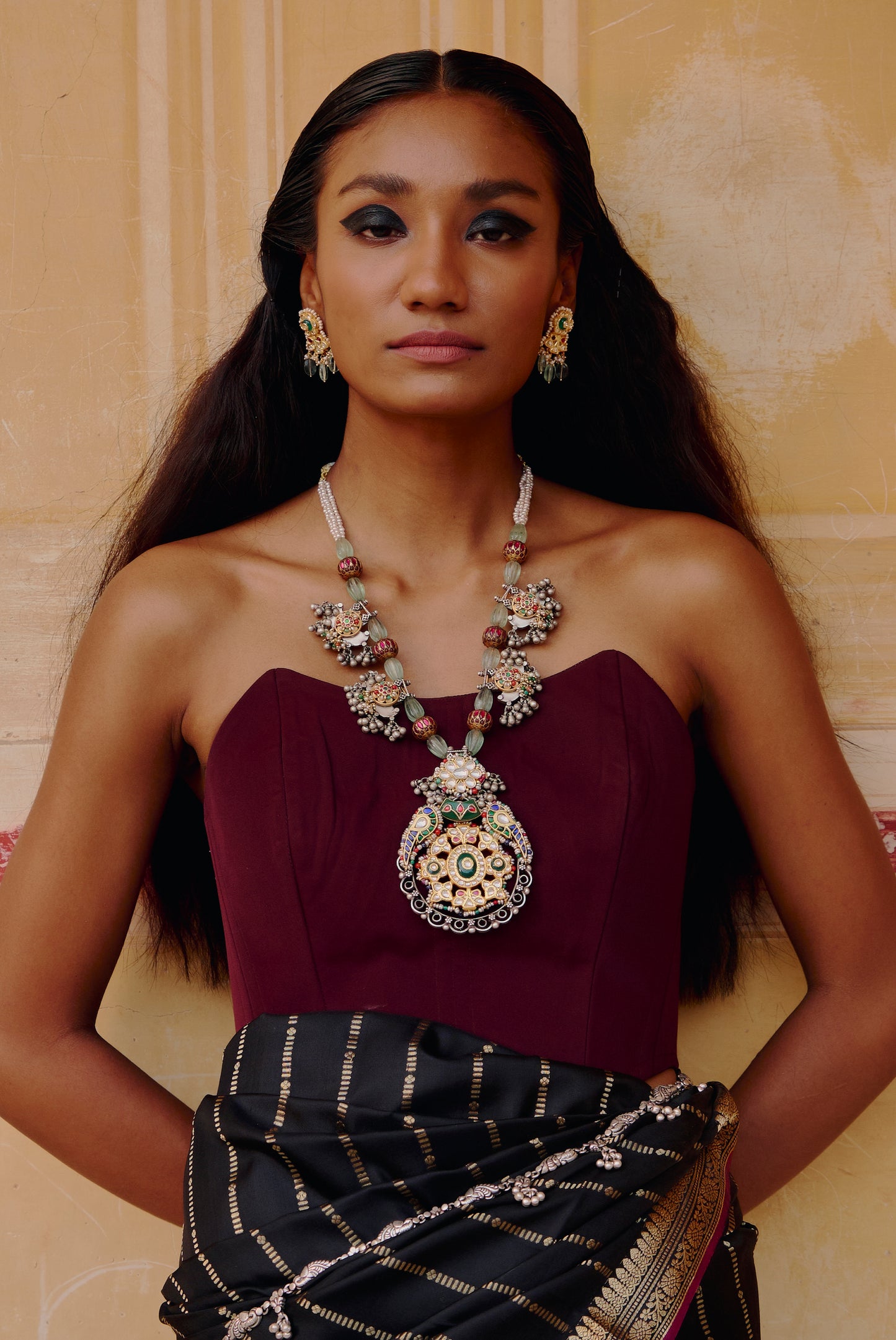 Kundan Meenakari 925 silver Heritage Statement Necklace