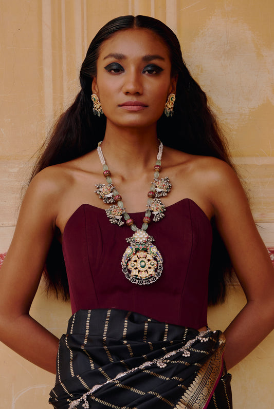 Kundan Meenakari 925 silver Heritage Statement Necklace