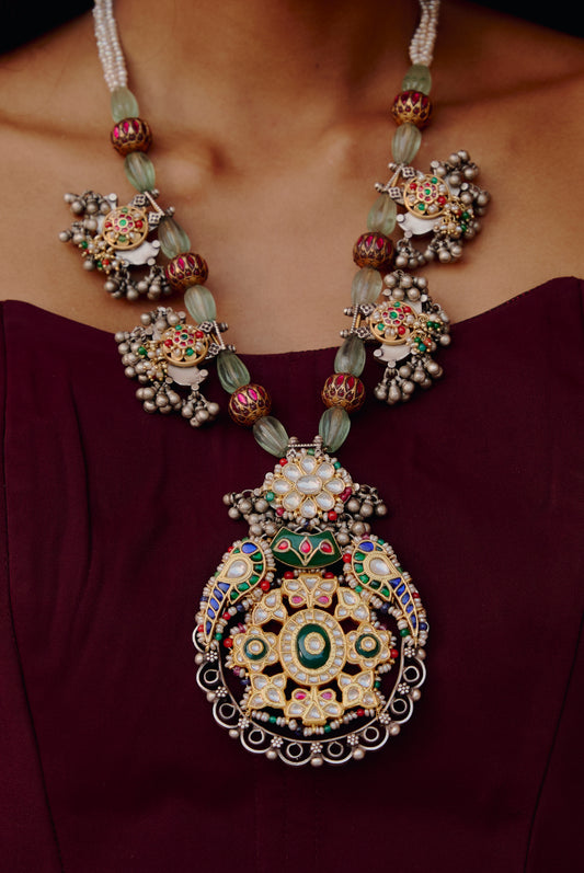 Kundan Meenakari 925 silver Heritage Statement Necklace