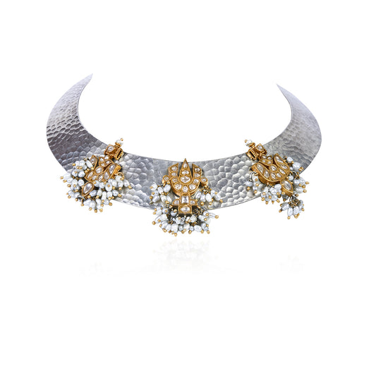 Kundan Pearl Choker in 925 Silver Finish
