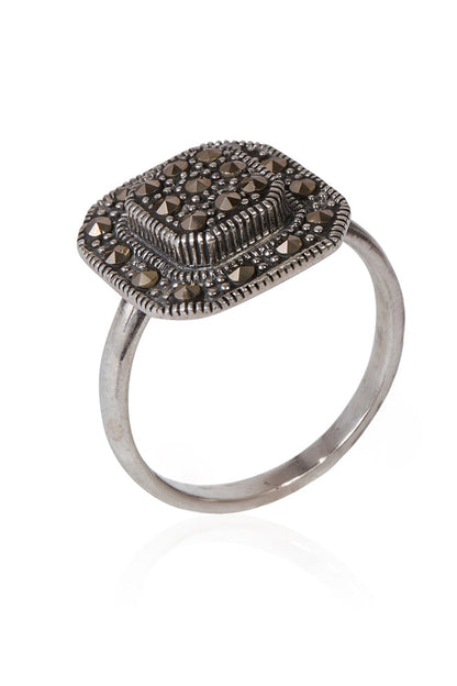 Oxidized 925 Silver Square Ring Minimal Design