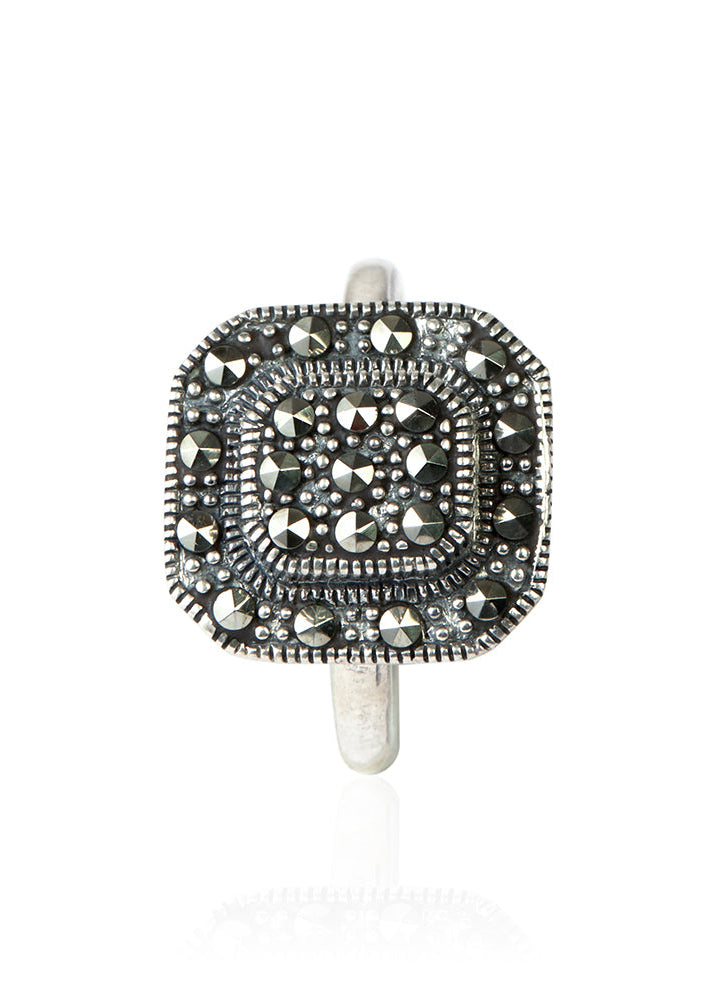 Oxidized 925 Silver Square Ring Minimal Design