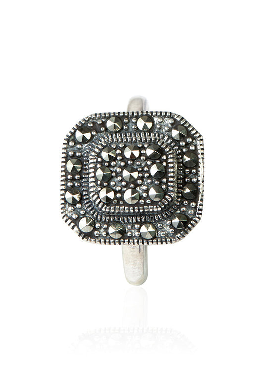 Oxidized 925 Silver Square Ring Minimal Design