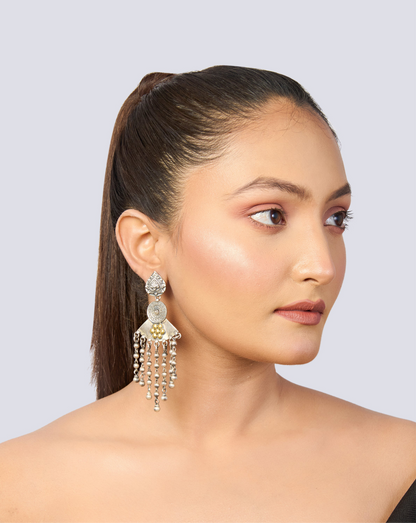 Dual-Tone Oxidized Silver & Gold Beaded Drop Earrings