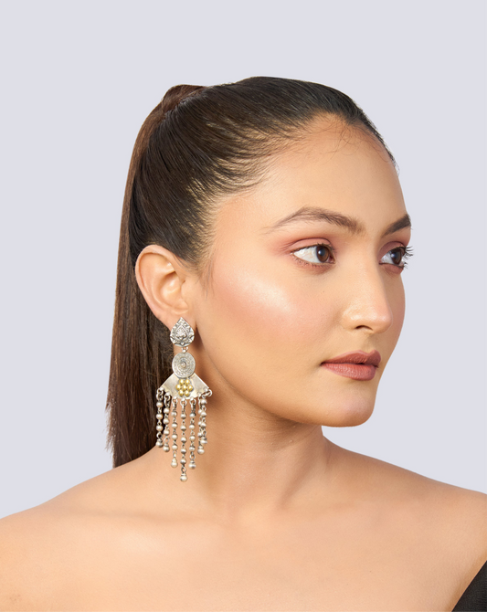 Dual-Tone Oxidized Silver & Gold Beaded Drop Earrings