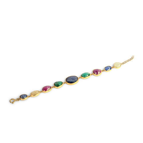 Gold-Toned Bracelet with Oval-Cut Sapphire, Ruby, Emerald, and Yellow Sapphire