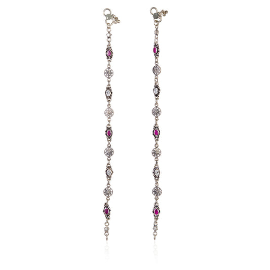Sterling Silver Anklet with Marquise Ruby & White CZ Accents