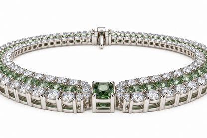 925 Silver Emerald Cut Green Stone & CZ Collar Necklace Set