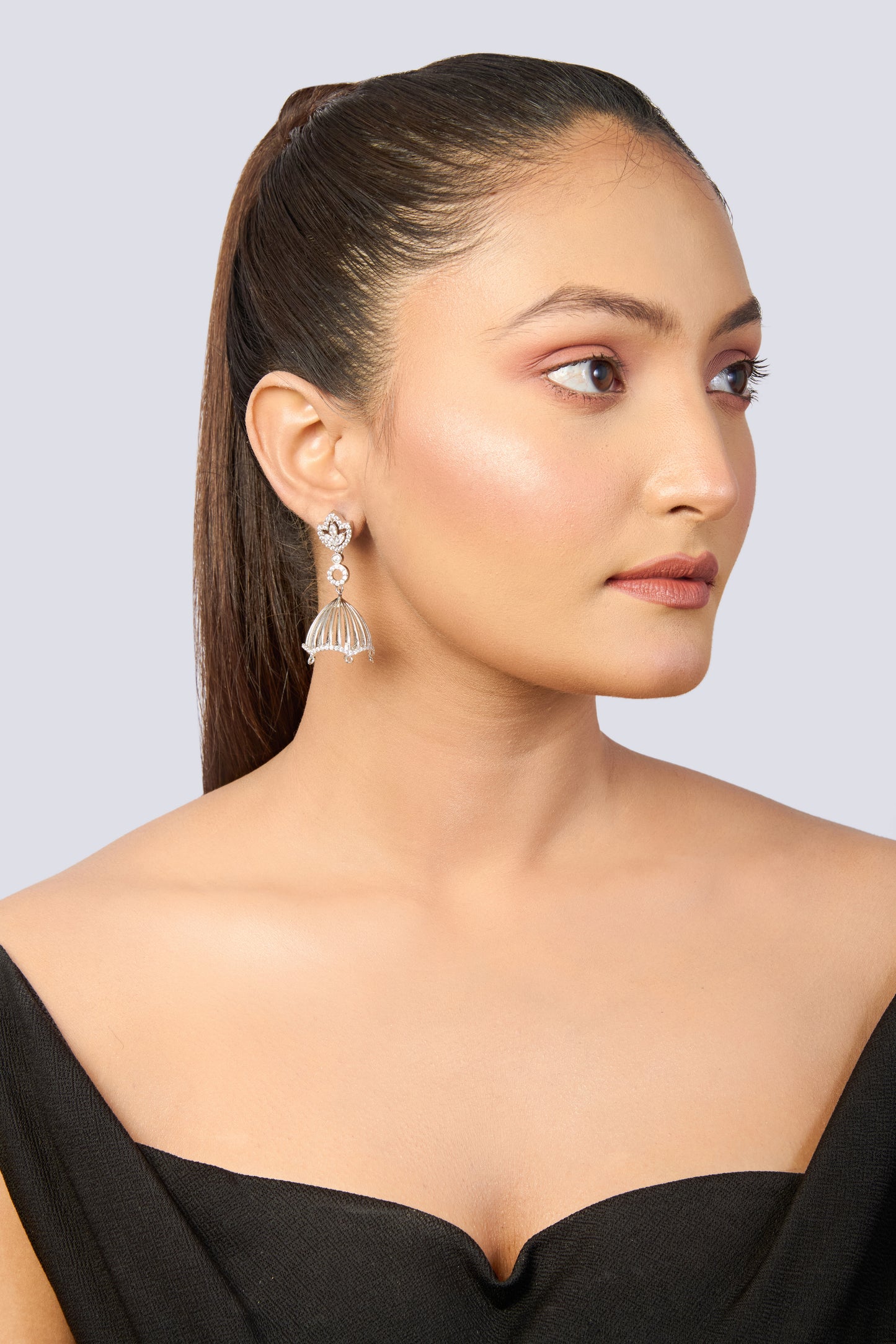 Ornate Jewels 925 Sterling Silver American Diamond Jhumka Earrings