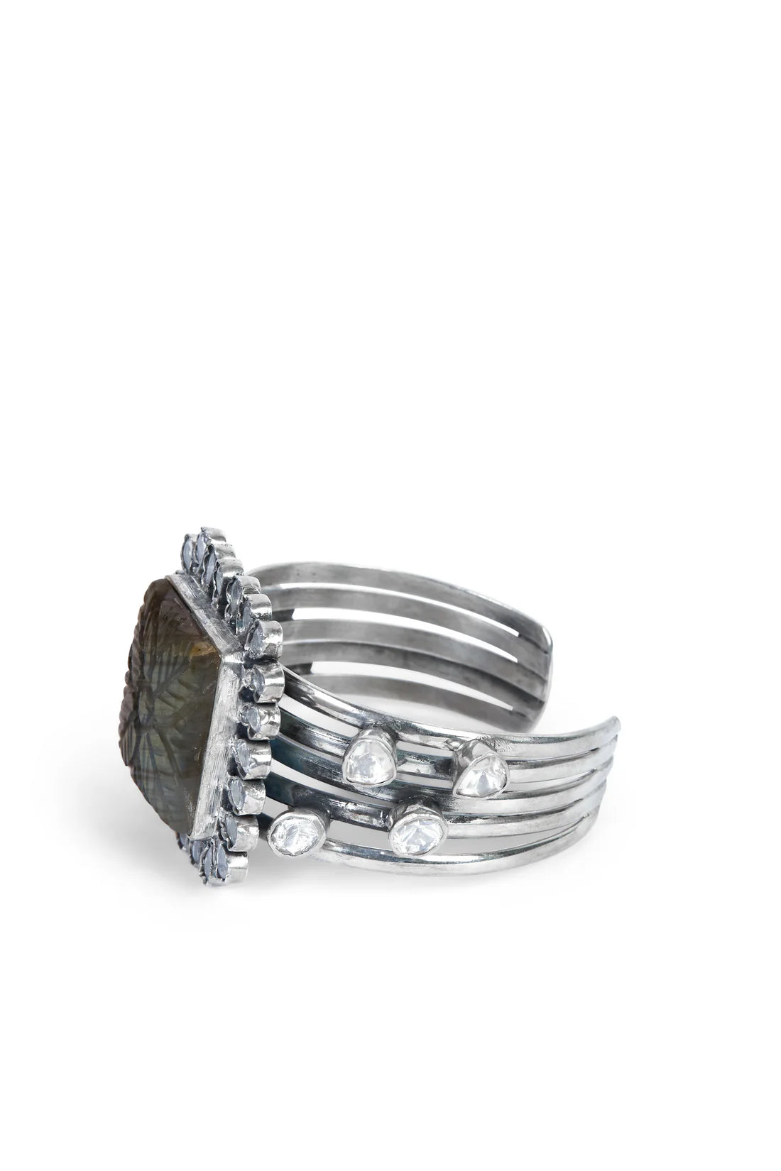 Dual-Tone Twisted Cuff Bracelet with Sapphire & Carved Gold Charm