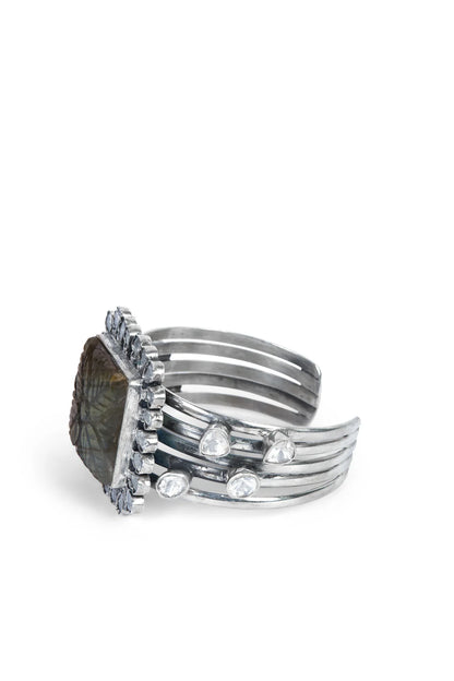 Dual-Tone Twisted Cuff Bracelet with Sapphire & Carved Gold Charm