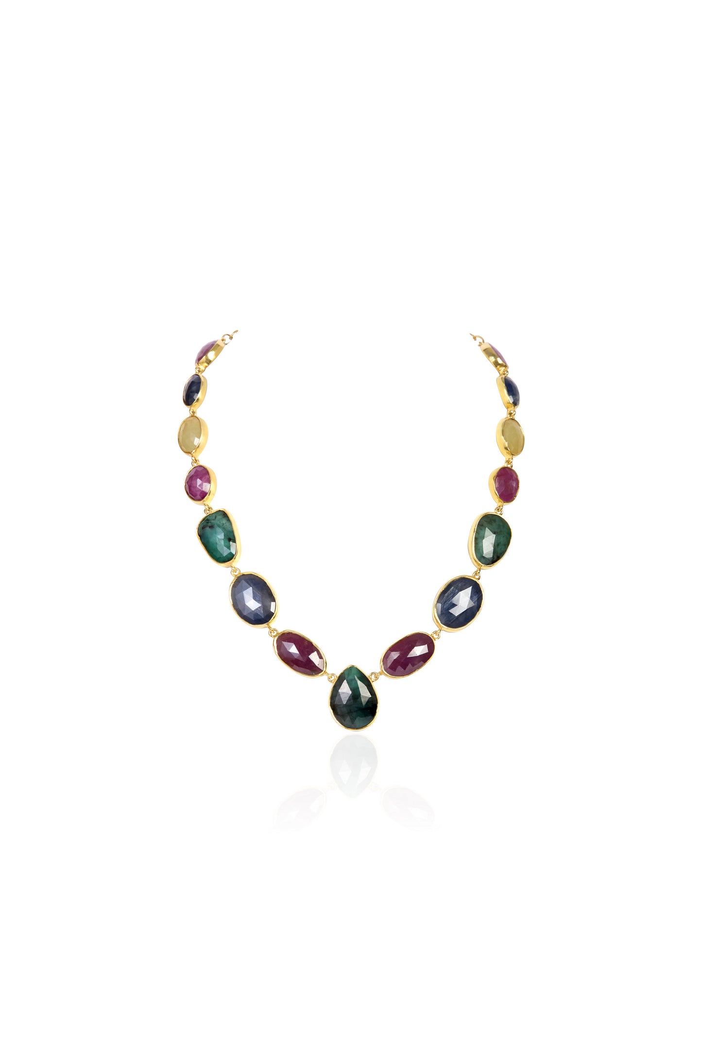 Necklace with Sapphire, Emerald, Ruby, Citrine, and Amethyst Gemstones