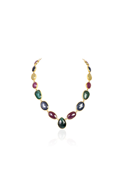 Necklace with Sapphire, Emerald, Ruby, Citrine, and Amethyst Gemstones
