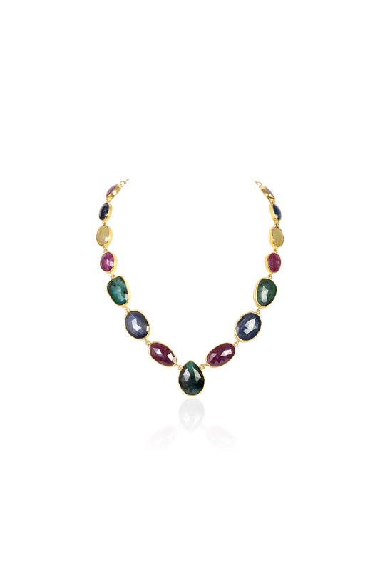 Necklace with Sapphire, Emerald, Ruby, Citrine, and Amethyst Gemstones