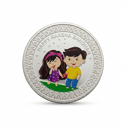 Round  Silver Happy Raksha Bandhan Coin