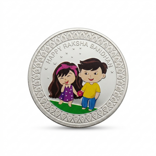 Round  Silver Happy Raksha Bandhan Coin