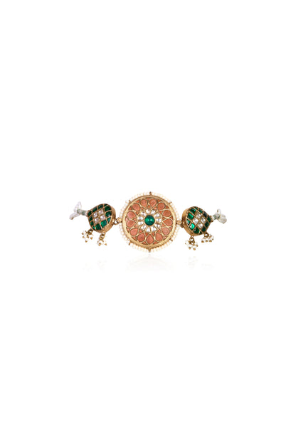 Gold Tone Choker with Emerald, Pink Gem, Pearl, and White Stone Details