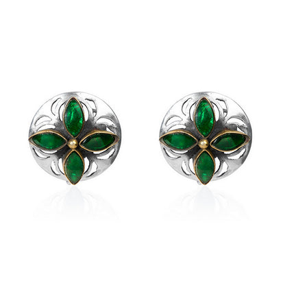 Emerald Bloom Stud Earrings in Oxidised Silver