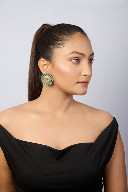 Antique Gold & Turquoise Floral Stud Earrings