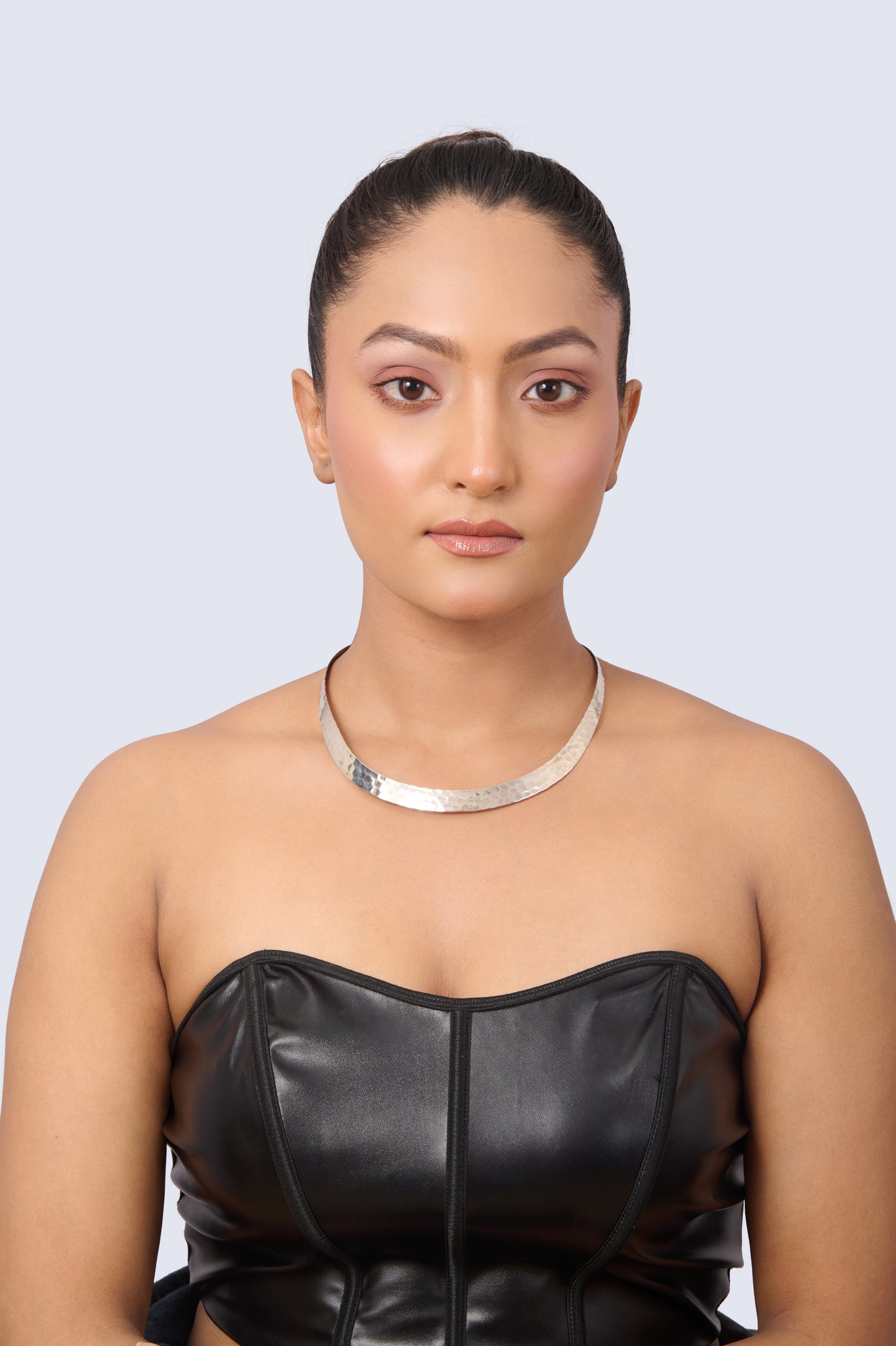 Wide Band Sterling Silver Hammered Torque Choker