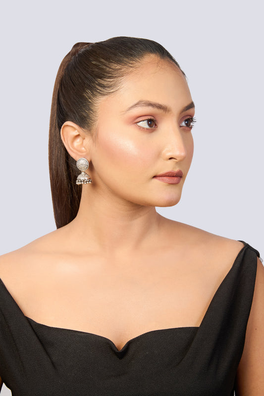 Oxidized Silver Tone Brass Traditional Jhumka Earrings
