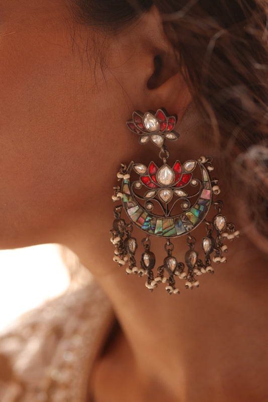 92.5 Silver Chandbali Earring With Multicolor Stone