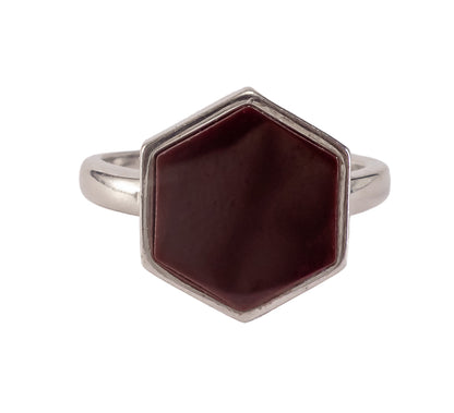 Hexa-Glow Statement Ring – Deep Maroon & Polished Silver