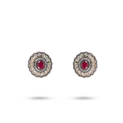 925 Silver Regal Ruby-Red & Polki Stud Earrings
