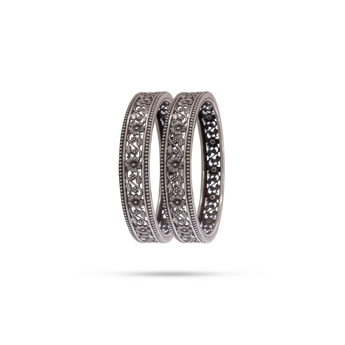 925 Silver Floral  Bangle Pair