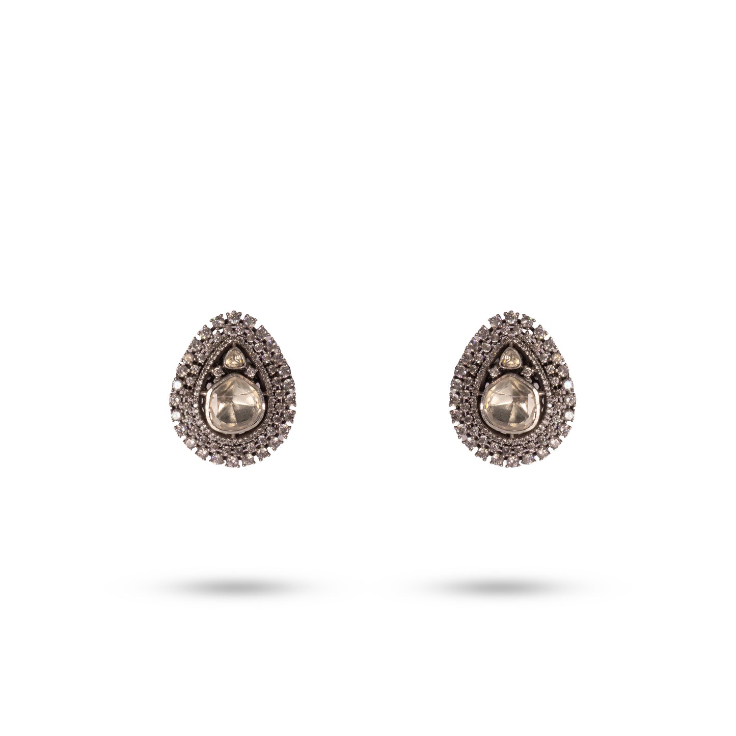 925 Silver Teardrop Polki & Marcasite Stud Earrings