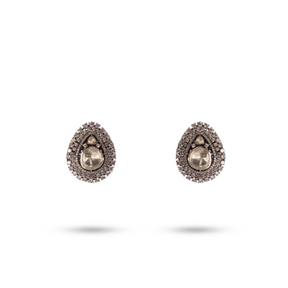 925 Silver Teardrop Polki & Marcasite Stud Earrings