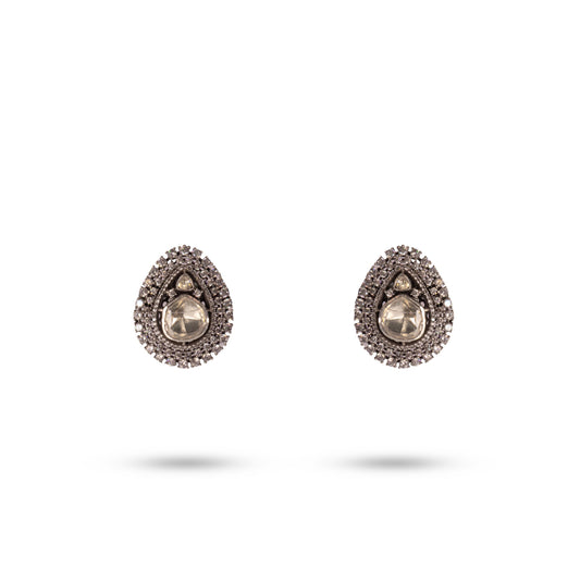 925 Silver Teardrop Polki & Marcasite Stud Earrings