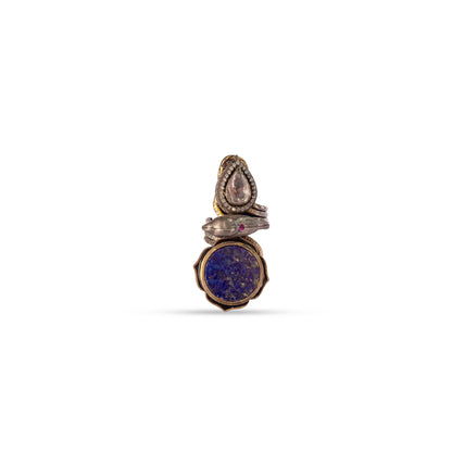 925 Silver Lapis Lazuli & Dual-Tone Fish Motif Statement Ring