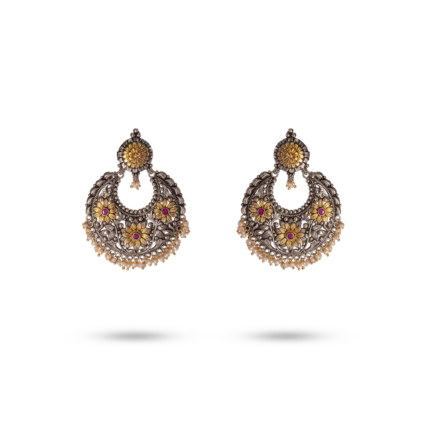 925 Silver Dual-Tone Chandbali Earrings