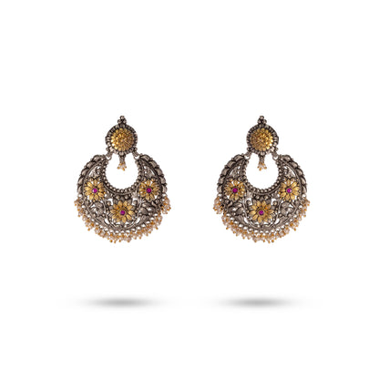 925 Silver Dual-Tone Chandbali Earrings