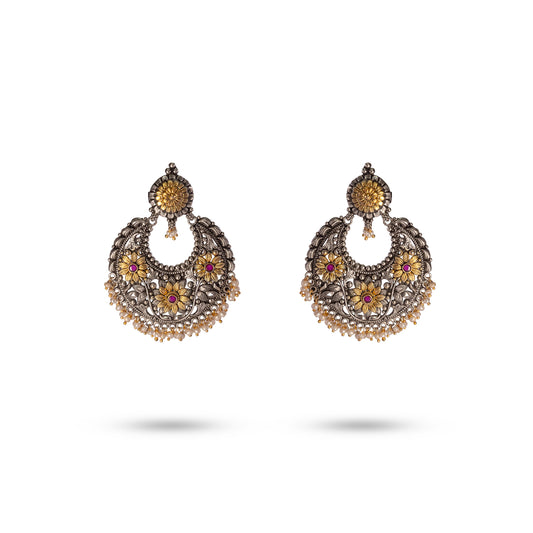 925 Silver Dual-Tone Chandbali Earrings